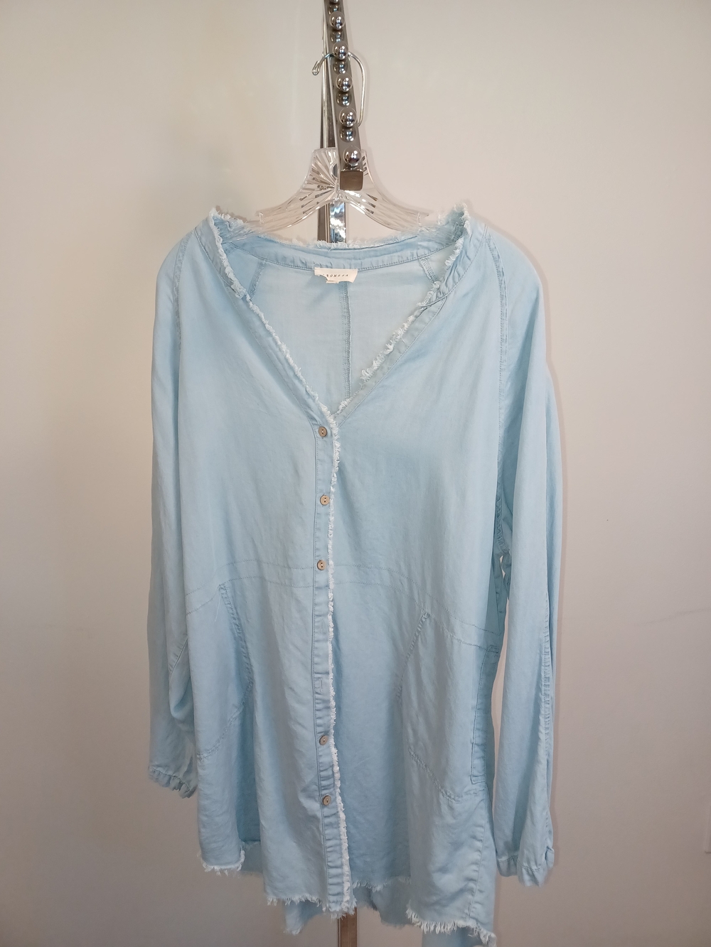 Promesa  Large Denim Chambray Button-Front Tunic Shirt